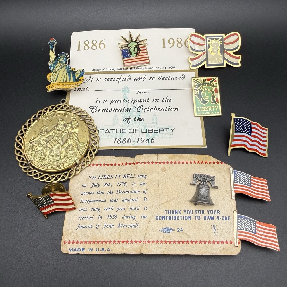 Vintage Patriotic Pin Lot Statue of Liberty Centennial US Flags Bicentennial